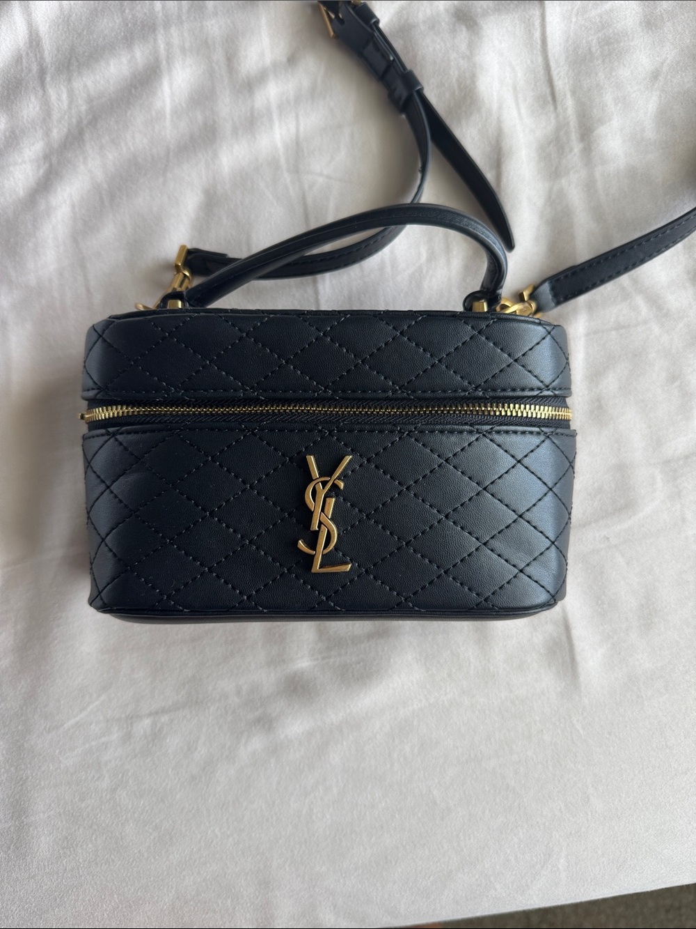 Saint Laurent Black Quilted Leather Mini Vanity Bag with Gold Hardware